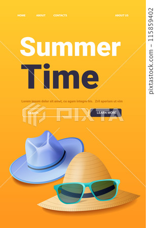 Summer hats sunglasses yellow background search bar summer theme web page design Summer hats sunglasses yellow background search bar summer theme web page design 115859402