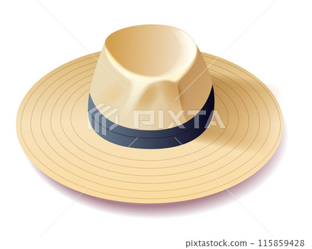 Straw hat with wide brim and black band summer accessory beachwear fashion isolated on white background 115859428
