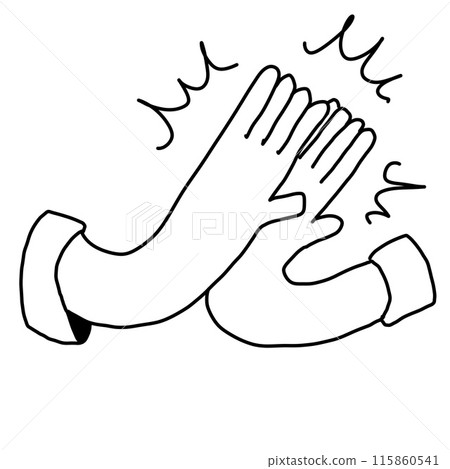 Hand clap, give five gesture. Outline doodle agreement. Friendship and applaud concept. Cartoon positive communication of two people. Sketch hand drawing 115860541
