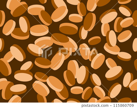 Coins seamless pattern. Gold and bronze coins in 3D style. Falling isometric coins. Design for wallpapers, wrappers, covers, banners and posters. Vector illustration 115860709