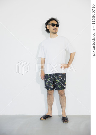 Man wearing sunglasses and shorts 115860710