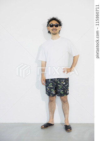 Man wearing sunglasses and shorts 115860711