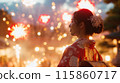 Lady in Kimono watching Fireworks 115860717