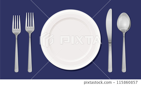 從正上方觀看盤子和餐具的插圖 115860857