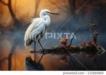 Great white heron standing in the water, generative ai 115860869