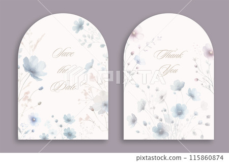 Wedding arch Invitation Card Design with watercolor elegant Wildflowers and herbs. 115860874