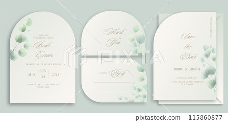 Wedding arch Invitation Card Design with watercolor elegant eucalyptus Wildflowers and herbs. Wedding arch Invitation Card Design with watercolor elegant eucalyptus Wildflowers and herbs. 115860877