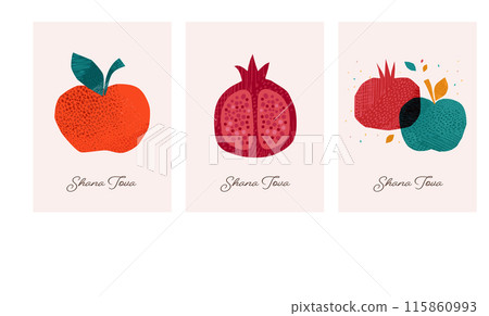 Rosh Hashanah, Rosh Hashana, Jewish New Year. Hand Drawn illustrations, vector design. Apples and 115860993