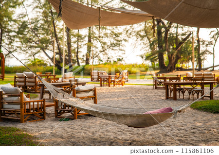 Sunset at the beach bar in Mai Khao Beach Resort in Phuket Thailand 115861106