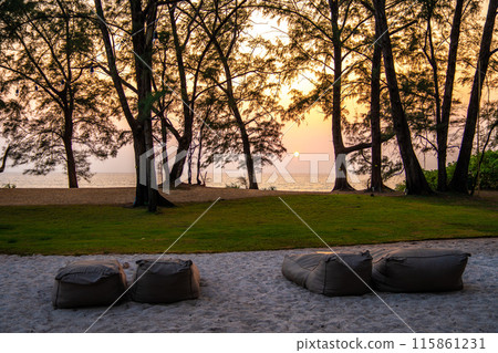 Sunset at the beach bar in Mai Khao Beach Resort in Phuket Thailand 115861231