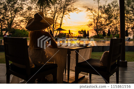 Sunset at the beach bar in Mai Khao Beach Resort in Phuket Thailand Sunset at the beach bar in Mai Khao Beach Resort in Phuket Thailand 115861556