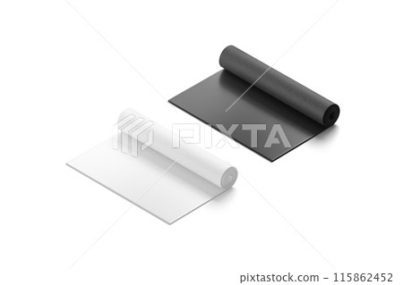 Blank black and white rolled yoga mat mockup, side view 115862452