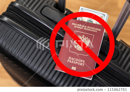 Ban on leaving Russia. Prohibition on travelling with Russian passport. Sanctions concept Ban on leaving Russia. Prohibition on travelling with Russian passport. Sanctions concept 115862781