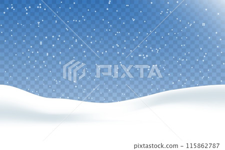 Snow realistic landscape background with snowfall and snowflakes. Vector 115862787