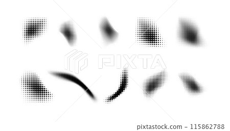 Dotted halftone waves. Abstract shapes, wave effect dotted gradient. Halftone graphic dots waves. Wave dotted halftone. Vector 115862788