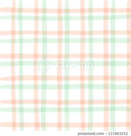 Orange Green Plaid Gingham Check Hand Drawn Background Overlay 115863252