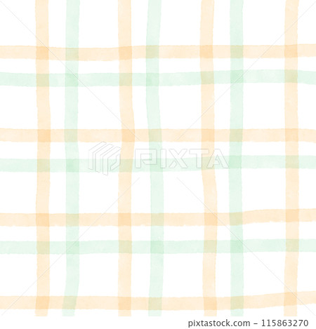 Orange Green Plaid Gingham Check Hand Drawn Background Overlay 115863270