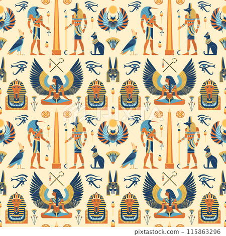 Egypt Pattern with Gods and Magic Symbols 115863296