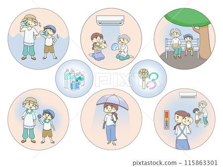 Heat stroke prevention illustration 115863301