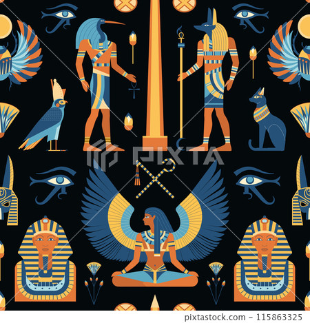 Egypt Pattern with Gods and Magic Symbols 115863325