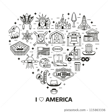 Love USA Heart Print with America Icons Love USA Heart Print with America Icons 115863336