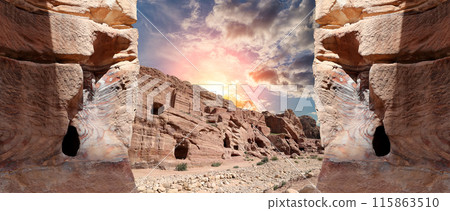 Mountains of Petra, Jordan, Middle East. Petra has been a UNESCO World Heritage Site since 1985 Mountains of Petra, Jordan, Middle East. Petra has been a UNESCO World Heritage Site since 1985 115863510