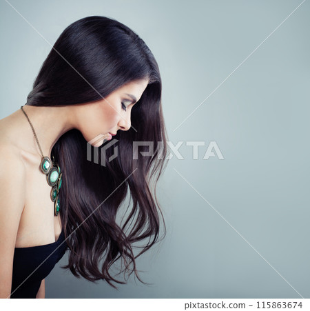 Perfect young adult model woman with long healthy hairstyle, fresh shiny clear skin Perfect young adult model woman with long healthy hairstyle, fresh shiny clear skin 115863674
