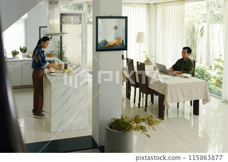 Woman Cooking Breakfast For Her Husband 115863877