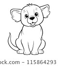 Outline coloring book for children of a cute puppy 115864293