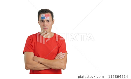 Dignified and serious man with panamanian flag painted on face 115864314