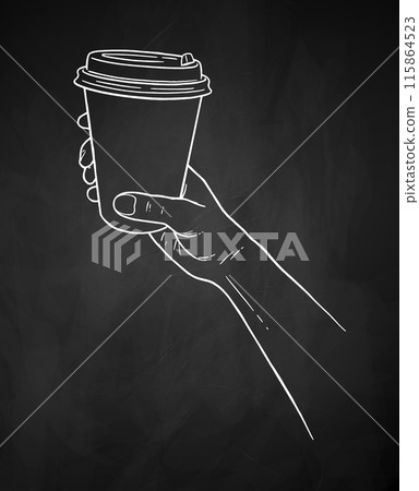 Hand holding paper coffee takeaway cup Hand holding paper coffee takeaway cup 115864523
