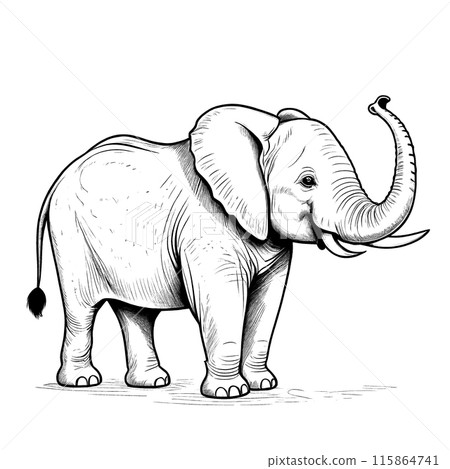 Black and white drawing of an elephant for children's coloring book Black and white drawing of an elephant for children's coloring book 115864741