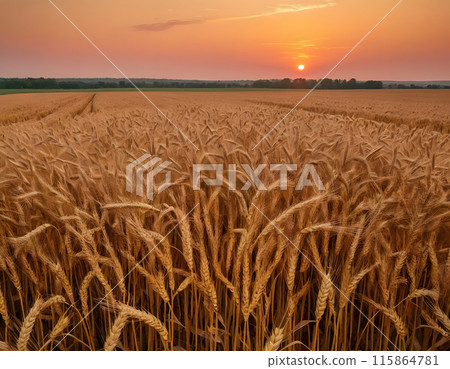 Field of wheat ears at sunset Field of wheat ears at sunset 115864781