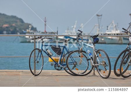 Bicycles parked on the seaside in summer 115864897