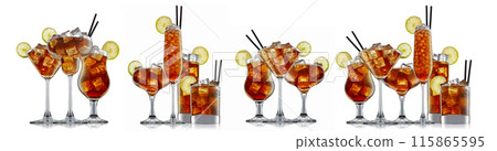 Set of cocktails with decoration from fruits isolated on white background Set of cocktails with decoration from fruits isolated on white background 115865595