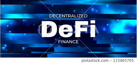 DeFi Decentralized Finance banner for cryptocurrency, blockchain DeFi Decentralized Finance banner for cryptocurrency, blockchain 115865705