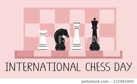 International Chess Day pink banner. Poster, brochure, flyer, greeting card template. 115865805