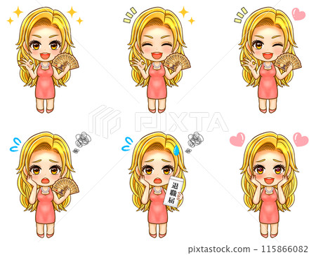 Rich blonde hostess chibi character illustration set 2 115866082