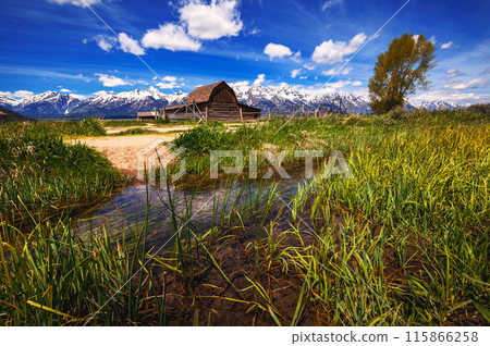 Historic John Moulton Barn at Mormon Row in Grand Teton National Park Historic John Moulton Barn at Mormon Row in Grand Teton National Park 115866258