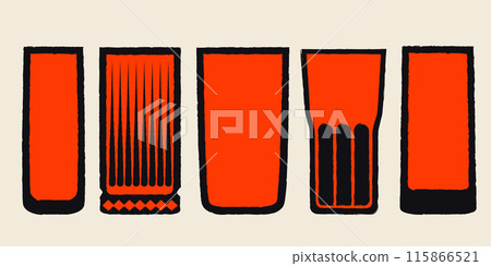 Tall glasses cocktail glass set. Vector illustration with texture. Silhouette 115866521