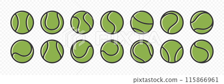 Flat Vector Tennis Ball Icon Set. Tennis Ball Design Template, Clipart for Sports Concepts, Competition Promotions, Advertisements, Graphics for a Tennis Event, Sports Content, Products, Logo Flat Vector Tennis Ball Icon Set. Tennis Ball Design Template, Clipart for Sports Concepts, Competition Promotions, Advertisements, Graphics for a Tennis Event, Sports Content, Products, Logo 115866961