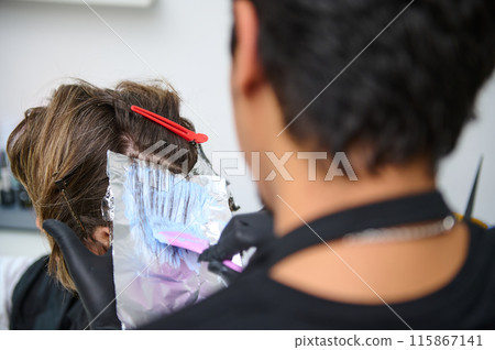 Hair coloring process in a beauty salon 115867141