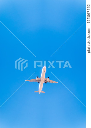 Airplane before landing in blue sky, Airbus A321-200 115867562