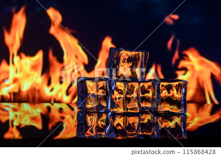 ice cubes against the background of fire, fire and ice, ice cubes against the background of fire, fire and ice, 115868428