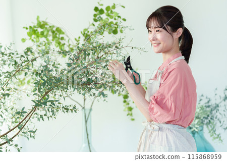 A woman pruning a houseplant A woman pruning a houseplant 115868959