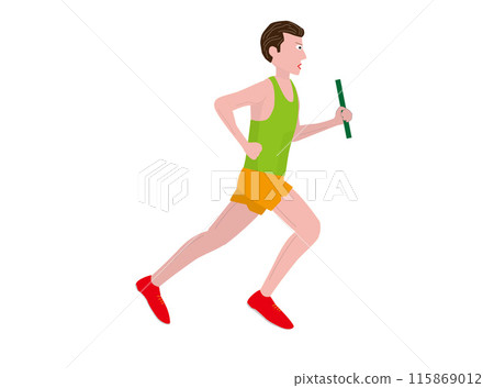 Illustration of a male runner running in a baton relay. 115869012
