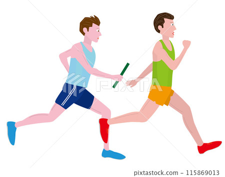 Illustration of a male runner running in a baton relay. 115869013