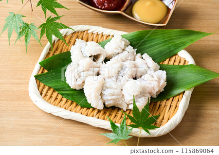 Conger eel sashimi served in a colander Conger eel sashimi served in a colander 115869064