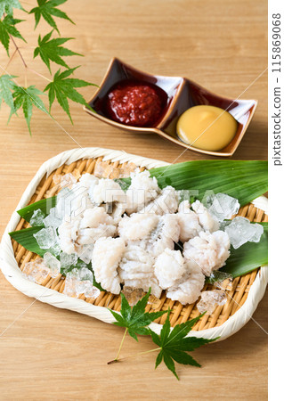 Conger eel sashimi served in a colander Conger eel sashimi served in a colander 115869068