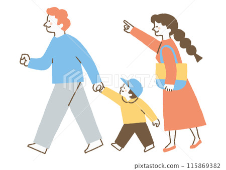 男孩和母親與父親手牽手散步_color 115869382